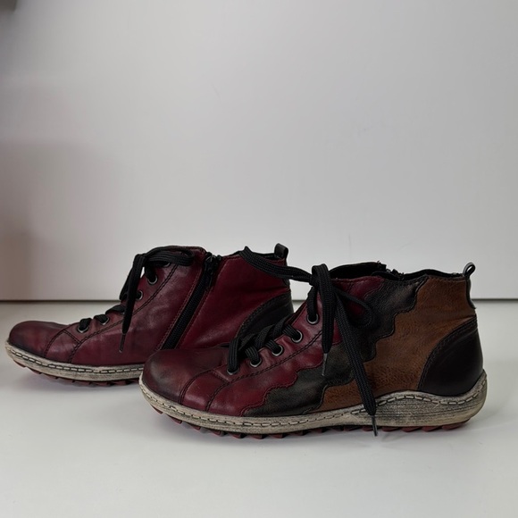 Remonte Chic Burgundy Leather Lace-Up Bootie High- Top Sneakers - Picture 5 of 11